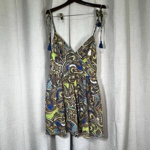 Flying Tomato Paisley Tassel‎ Romper Geometric Green Size Large Lined Pockets